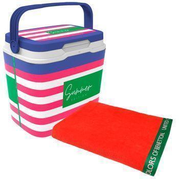 Nevera Life Story 29l Pink Navy + Toalla De Playa 90x160cm 380gsm Velour 100%algodon Rojo