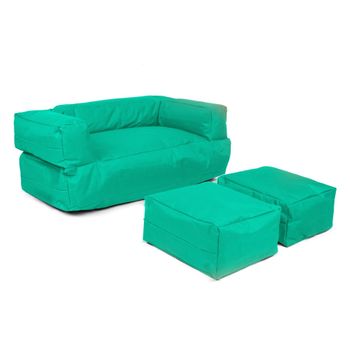 Sillón 2 Pl + Puf Niños Poliester Wellhome 100x40x50 Turquesa