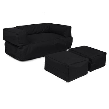 Sillón 2 Pl + Puf Niños Poliester Wellhome 100x40x50 Negro