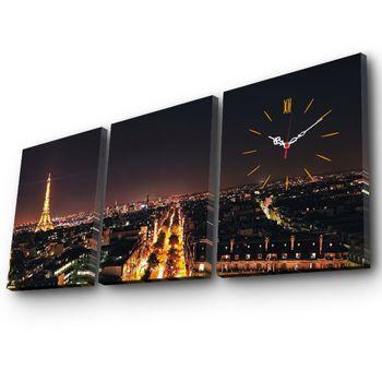 Reloj De Pared De Lienzo Decorativo (3 Piezas) Con Estilo De París