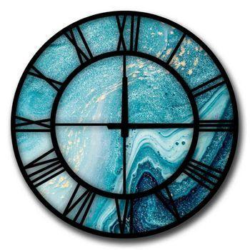 Reloj Decorativo Mdf Wellhome Con Estilo Azul D:50