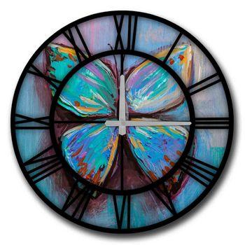 Reloj Decorativo Mdf Wellhome Con Estilo Mariposa D:50