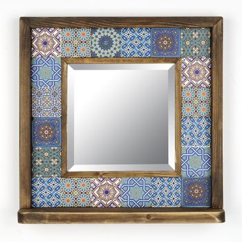 Espejo Cuadrado Con Marco De Azulejos Wellhome