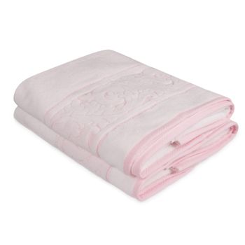 Juego De Toallas De Baño (2 Piezas) Blanco Y Rosa