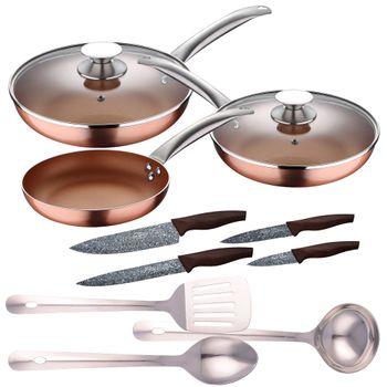 Set 5pc Sarten C/tapa Aluminio Inducción San Ignacio+ Utensilios+cuchillos