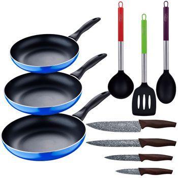 Set 3pc Sartenes Aluminio Inducción Con Utensilios Nylon Y Cuchillos Inoxi - 75 Caracteres