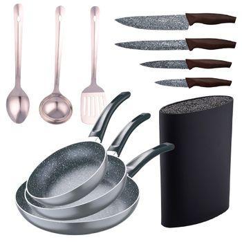 Set 3sarten Ø16,20,24aluminio Inducción San Ignacio+3utensilios+4cuchillos