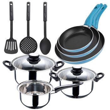 Set Batería Cocina "palma" 5pc Acero + 3 Sartenes (16/20/24cm) Utensilios De Cocina.