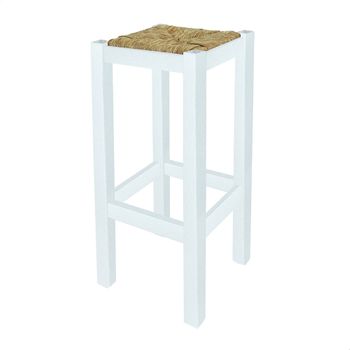 Banqueta Rústica Cuadrada Alta Madera Blanco, 32,5x32,5x70cm Wellhome