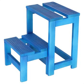 Taburete Escalera 2 Peldaños Madera, Acabado Azul, 32x23x40 Cm Wellhome