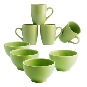 Set 4 Bols 650ml + 4 Tazas 360ml De Color Verde En Loza Benetton Benetton