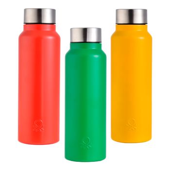 Set De 3 Botellas De Agua De 750ml Verde, Amarilla Y Roja De Acero Inoxidable