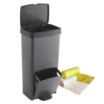 Cubo Basura 70l, Vertical, 2 Compartimentos, Papelera Residuos, 76cm,con Bolsas De Basura