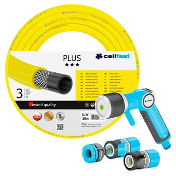 Manguera Plus 3 Capas 5/8" 25m + Rociador Multifuncional Cellfast