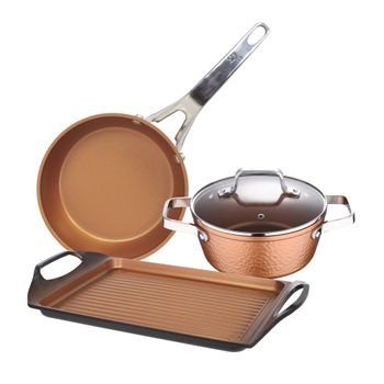 Set Cocina: Cacerola 20cm Con Tapa, Plancha Asador 45cm Y Sartén 28cm Aluminio.