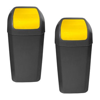 Set De 2 Cubos - Papeleras Con Tapa Basculante De 15l/u Color Amarillo