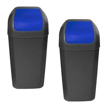 Set De 2 Cubos - Papeleras Con Tapa Basculante De 15l/u Color Azul