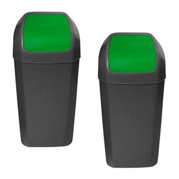 Set De 2 Cubos - Papeleras Con Tapa Basculante De 15l/u Color Verde