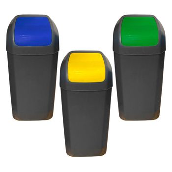 Set De 3 Cubos - Papeleras Con Tapa Basculante De 15l/u Color Verde,azul Y Amarillo
