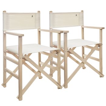 Set De 2 Sillones Director Plegables Estructura Sin Barniz Crudo Madera De Haya