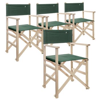 Set De 4 Sillones Director Plegables Estructura Sin Barniz Verde Oscuro Madera De Haya