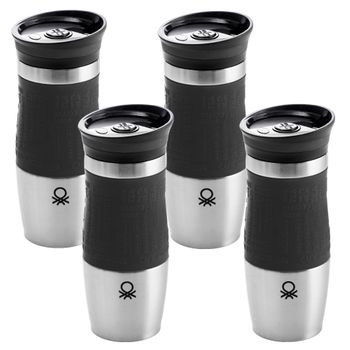 Set De 4 Termos De Viaje De 400ml En Acero Inoxidable Negro Benetton