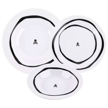 Set Vajilla 24pc Porcelana Blanco Y Negro Scalpers Home