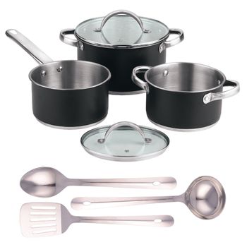 Set 5pc Batería Cocina Ø16ø20ø24, Tapas + Juego 3 Utensilios Acero Inox San Ignacio