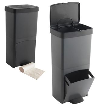 Ack Cubo Reciclaje 70l Vertical, 2 Compartimentos, Incluye 20 Bolsas: 10l