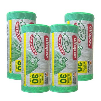 80% Reciclado 4 Rollos 15 Bolsas 'antibacterias' 55x60cm 30l Autocierre (60 Bolsas)