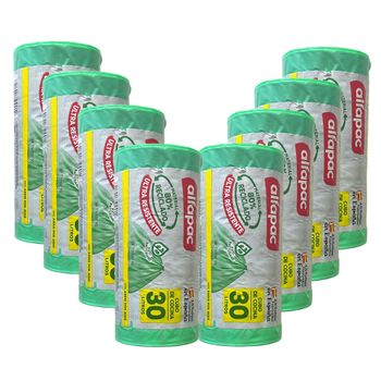 80% Reciclado 8 Rollos 15 Bolsas 'antibacterias' 55x60cm 30l Autocierre (120 Bolsas)