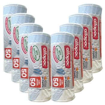 80% Reciclado 8 Rollos De 15 Bolsas 50l 68x75cm Autocierre Blancas