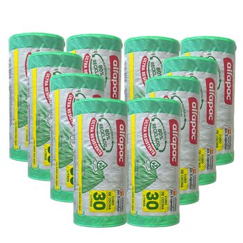 80% Reciclado 10 Rollos 15 Bolsas 'antibacterias' 55x60cm 30l Autocierre (150 Bolsas)