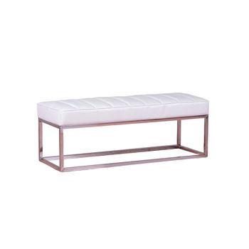 Banco Diseño Tapizado En Polipiel Con Acero Cromado 131x48x47cm - Blanco