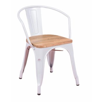 Silla Industrial Con Brazos Y Asiento De Madera De Olmo 52x47x69cm - Blanco