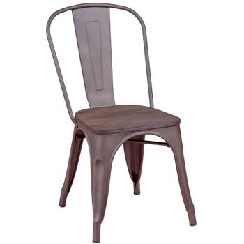 Silla Industrial Envejecida Con Asiento De Madera Oscura 44x53x83cm - Antique