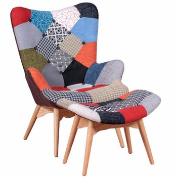 Sillón Clásico Con Reposapiés Tapizado En Patchwork 70x75x95cm - Patchwork