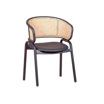 Silla Metálica Con Reposabrazos Con Respaldo En Ratán 56x47x79cm - Negro