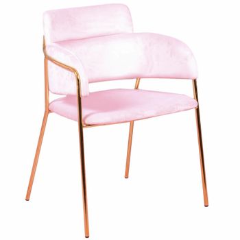 Silla De Diseño Tapizada En Terciopelo Y Patas Doradas 60x52x78cm - Rosa