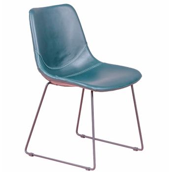 Silla Industrial Vintage Tapizada En Polipiel 49x52x82cm - Azul Verdoso