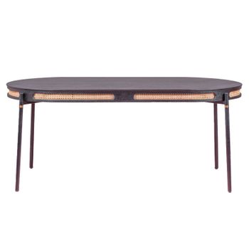 Mesa De Comedor Retro Con Detalles En Ratán Natural  180x156x76cm - Negro