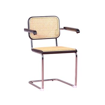 Silla Retro En Ratán Y Madera De Haya Con Reposabrazos 59x50x84cm - Negro