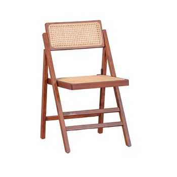 Silla Plegable Estilo Retro En Rattan Natural Y Madera 47x53x84cm - Nogal