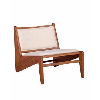 Sillón Bajo En Madera De Teca Y Tapizado En Tejido Bouclé 60x71x57cm - Blanco