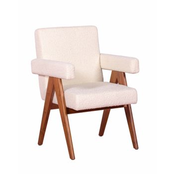 Sillón Rústico Con Reposabrazos En Madera De Teca Y Tejido 60x64x86cm - Blanco