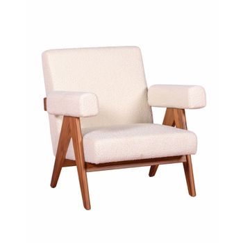 Sillón Rústico En Madera De Teca Maciza Y Tapizado En 77x70x79cm - Blanco