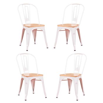 Pack De 4 Sillas Metálicas Con Asiento De Madera 44x53x83cm - Blanco