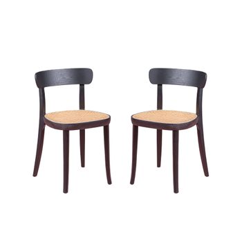 Pack De 2 Sillas De Madera Con Asiento De Ratán Natural 44x45x75cm - Negro