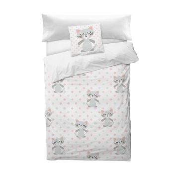 Funda Nórdica Cuna Nordic Cat Pink 115x145, 100% Algodón. Incluye Funda De Almohada