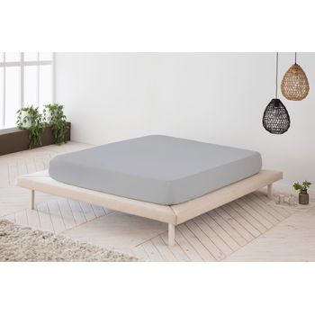 Sábana Bajera Ajustable Lisa Gris Cama 135 Cm - 135x190/200 Cm, 100% Algodón.